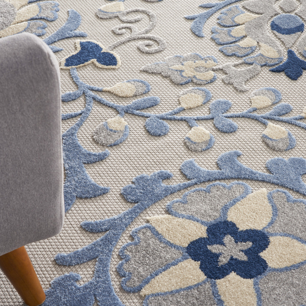 7' X 10' Blue And Gray Indoor Outdoor Area Rug-Outdoor Rugs-DECOROLALA