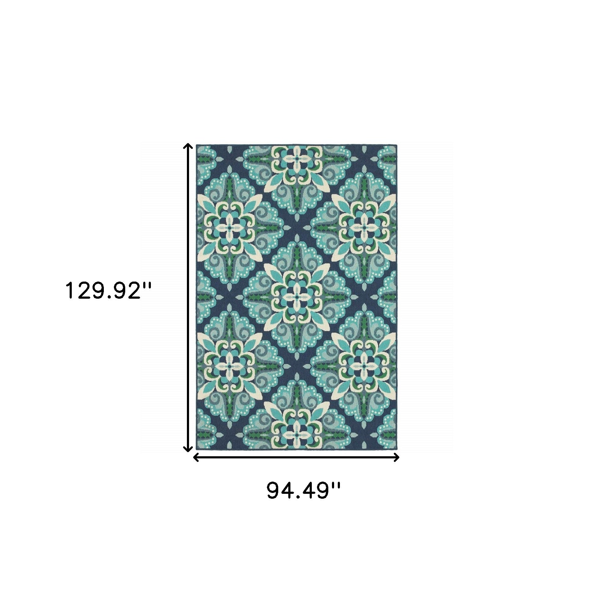 7' X 10' Blue And Green Indoor Outdoor Area Rug-Outdoor Rugs-DECOROLALA