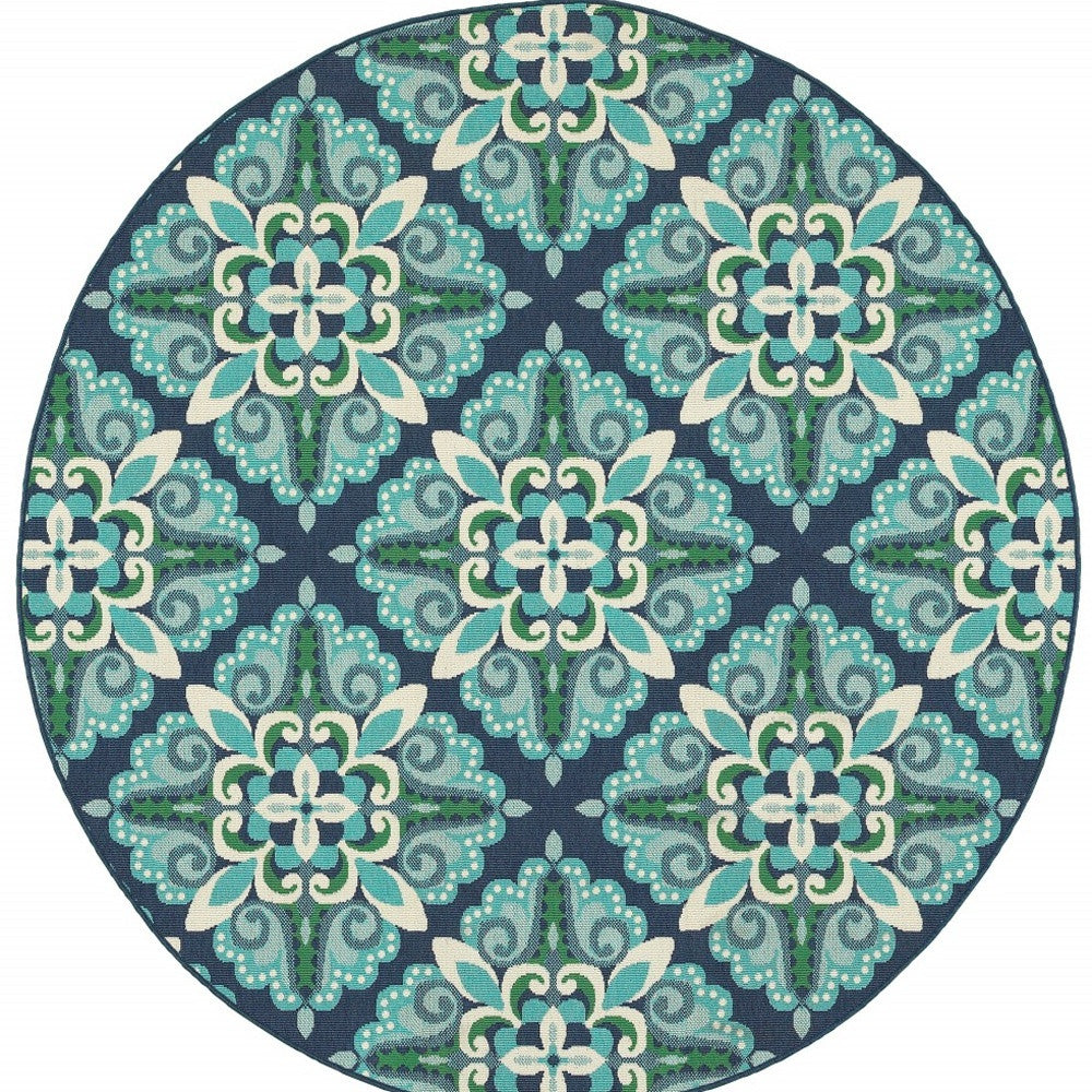 7' X 10' Blue And Green Indoor Outdoor Area Rug-Outdoor Rugs-DECOROLALA