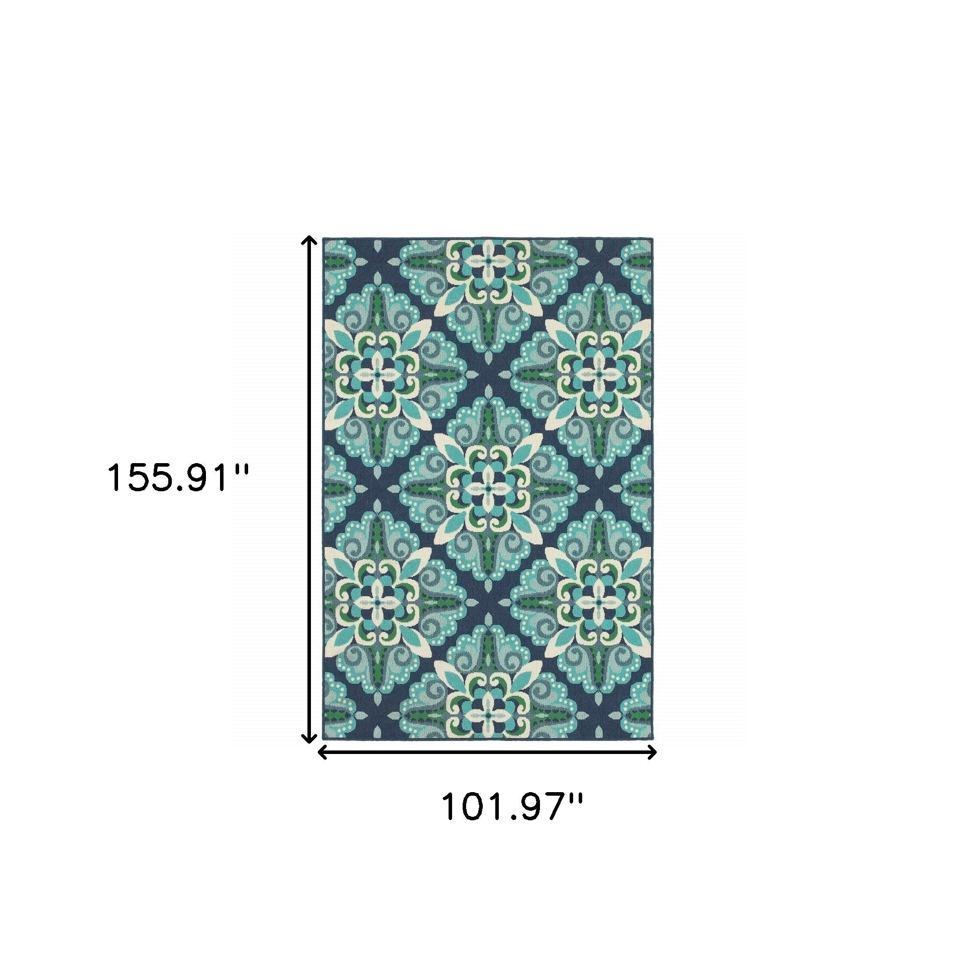 7' X 10' Blue And Green Indoor Outdoor Area Rug-Outdoor Rugs-DECOROLALA