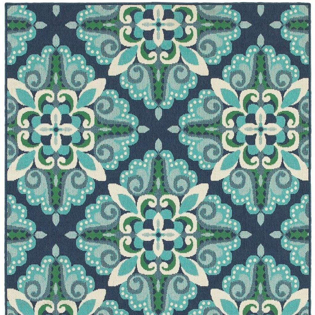 7' X 10' Blue And Green Indoor Outdoor Area Rug-Outdoor Rugs-DECOROLALA