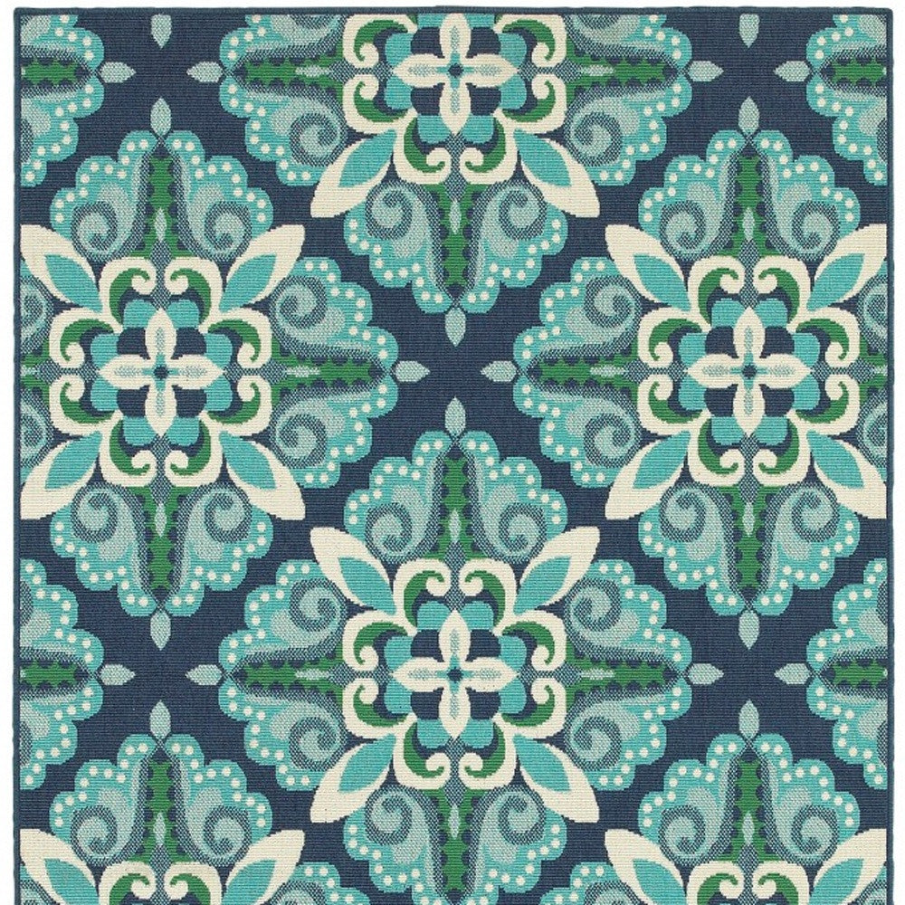 7' X 10' Blue And Green Indoor Outdoor Area Rug-Outdoor Rugs-DECOROLALA
