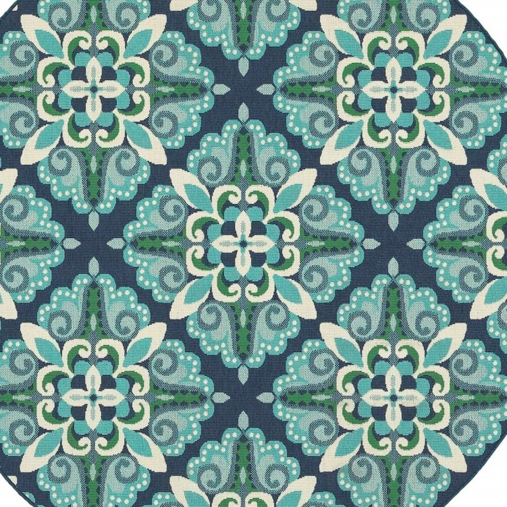 7' X 10' Blue And Green Indoor Outdoor Area Rug-Outdoor Rugs-DECOROLALA