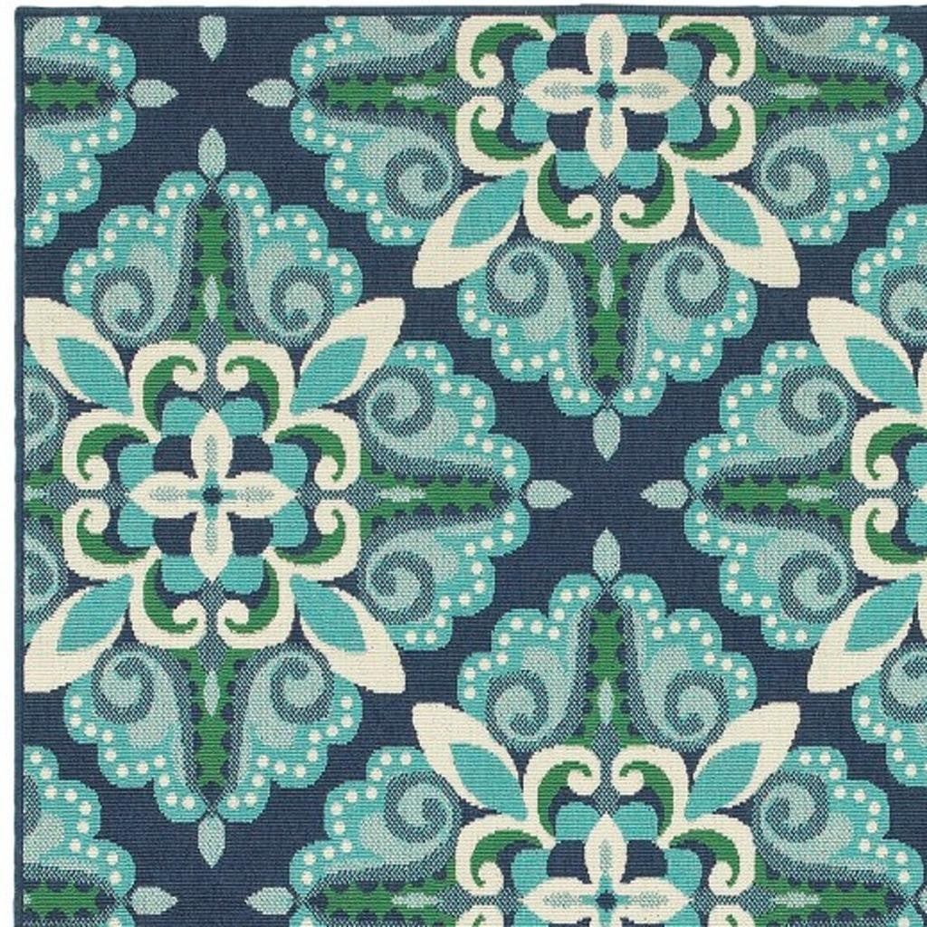 7' X 10' Blue And Green Indoor Outdoor Area Rug-Outdoor Rugs-DECOROLALA