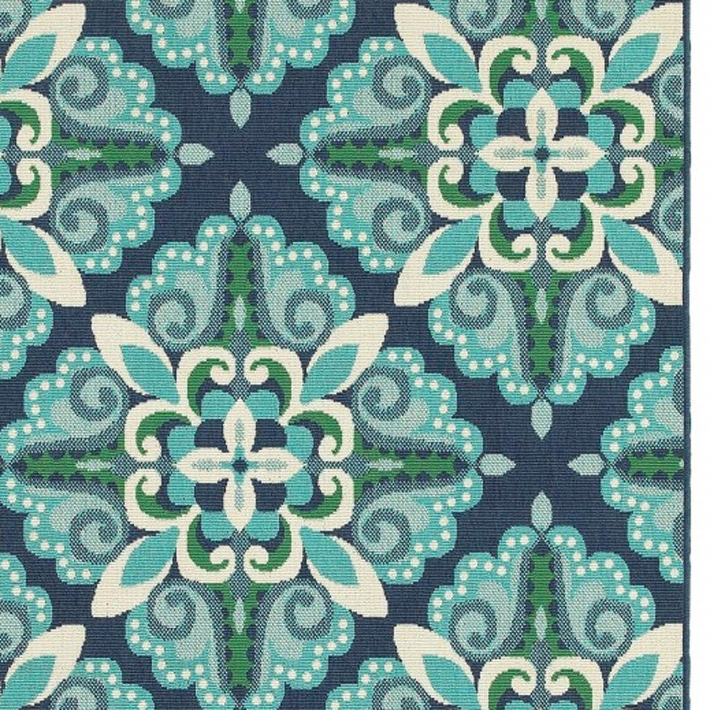 7' X 10' Blue And Green Indoor Outdoor Area Rug-Outdoor Rugs-DECOROLALA