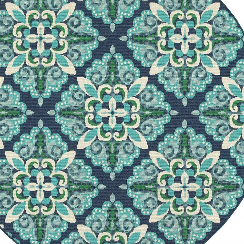 7' X 10' Blue And Green Indoor Outdoor Area Rug-Outdoor Rugs-DECOROLALA