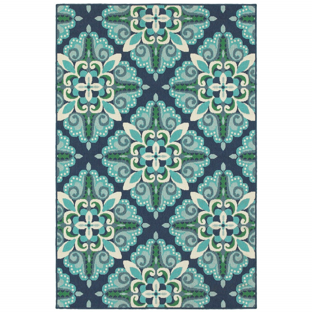 7' X 10' Blue And Green Indoor Outdoor Area Rug-Outdoor Rugs-DECOROLALA