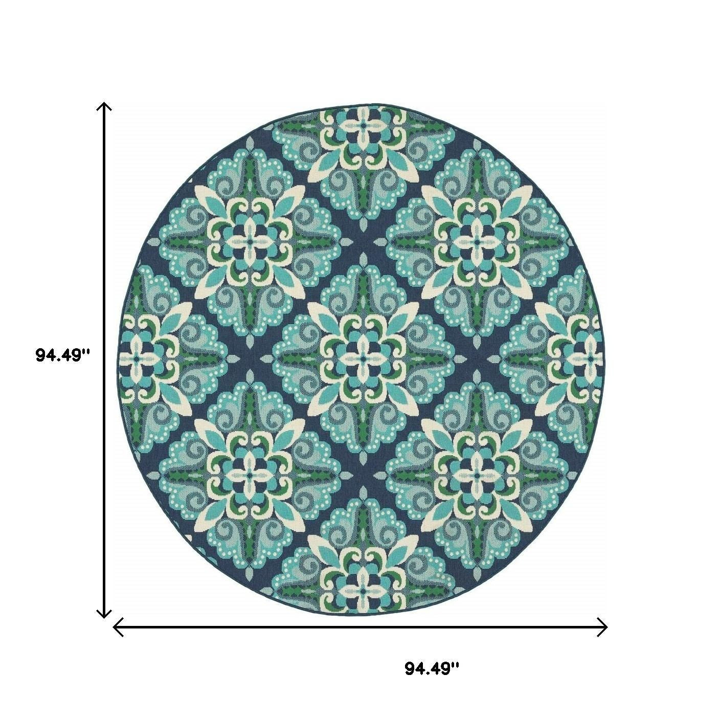 7' X 10' Blue And Green Indoor Outdoor Area Rug-Outdoor Rugs-DECOROLALA