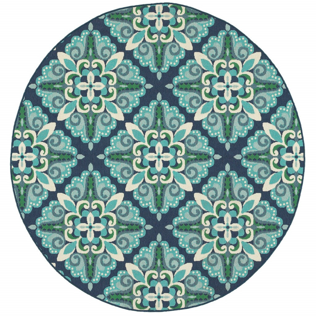 7' X 10' Blue And Green Indoor Outdoor Area Rug-Outdoor Rugs-DECOROLALA