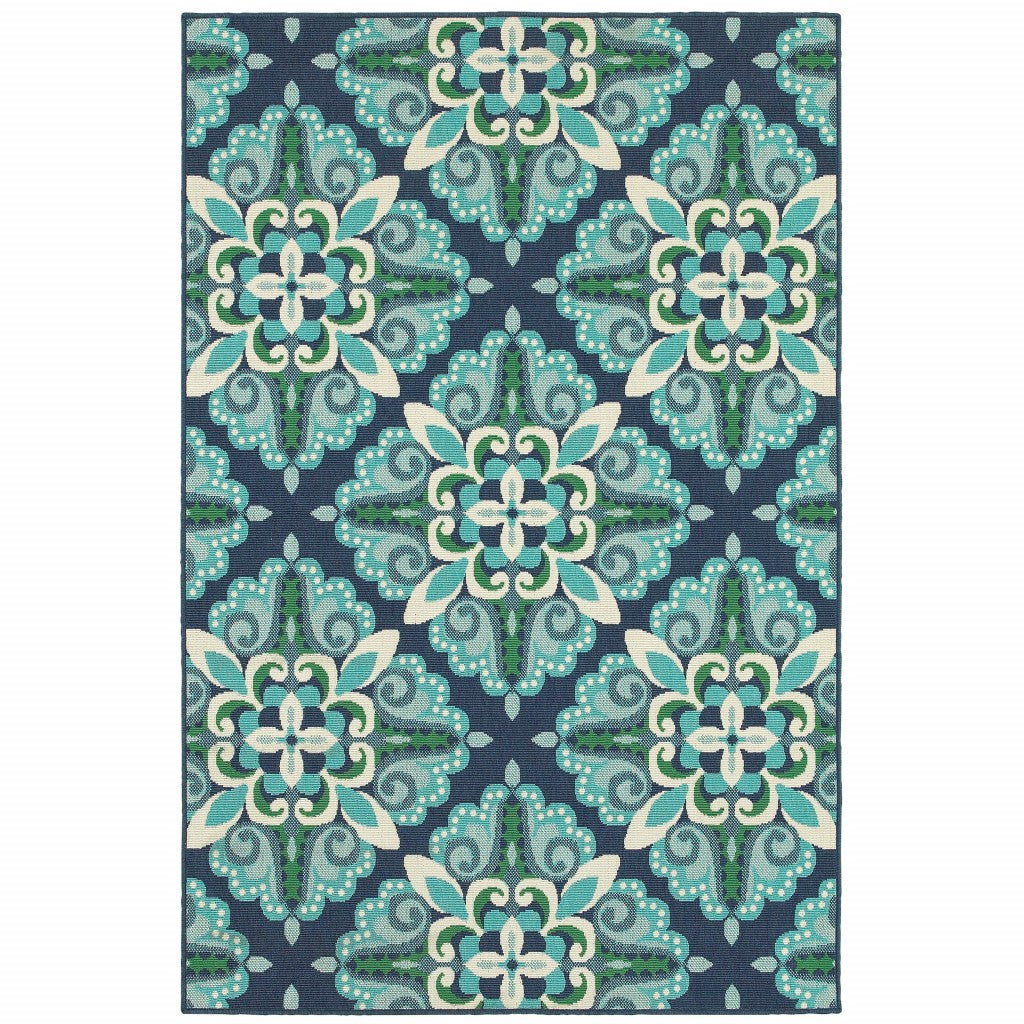 7' X 10' Blue And Green Indoor Outdoor Area Rug-Outdoor Rugs-DECOROLALA