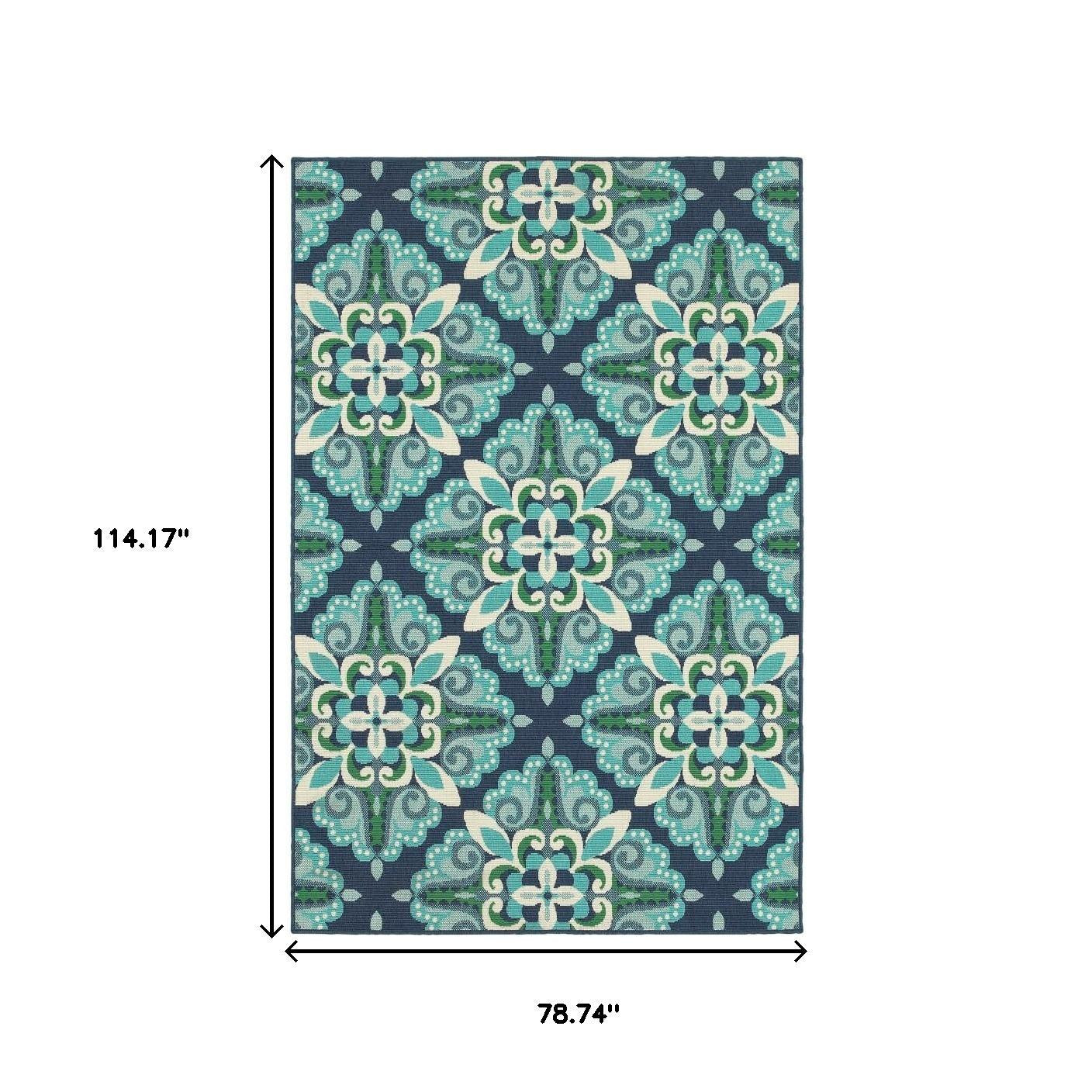 7' X 10' Blue And Green Indoor Outdoor Area Rug-Outdoor Rugs-DECOROLALA