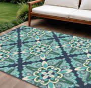 7' X 10' Blue And Green Indoor Outdoor Area Rug-Outdoor Rugs-DECOROLALA