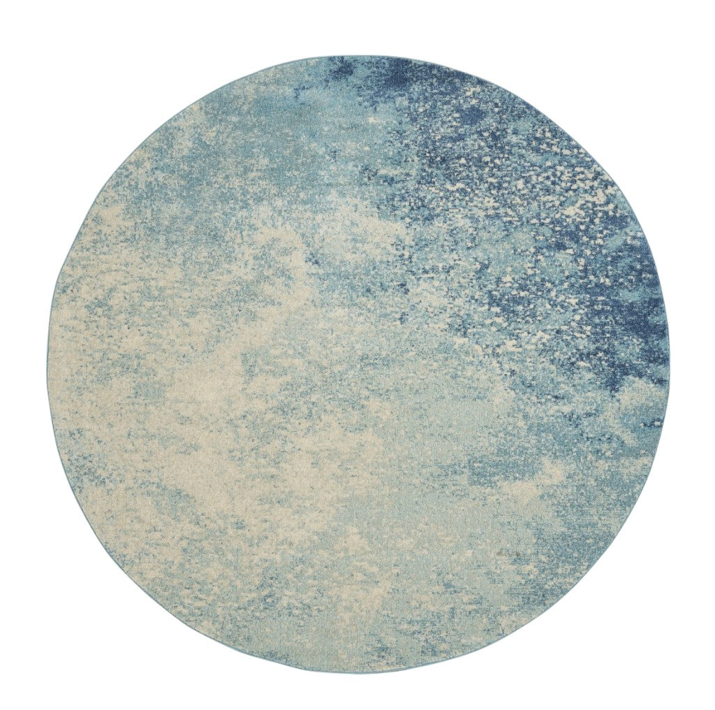 7' X 10' Blue And Ivory Abstract Area Rug-Area Rugs-DECOROLALA