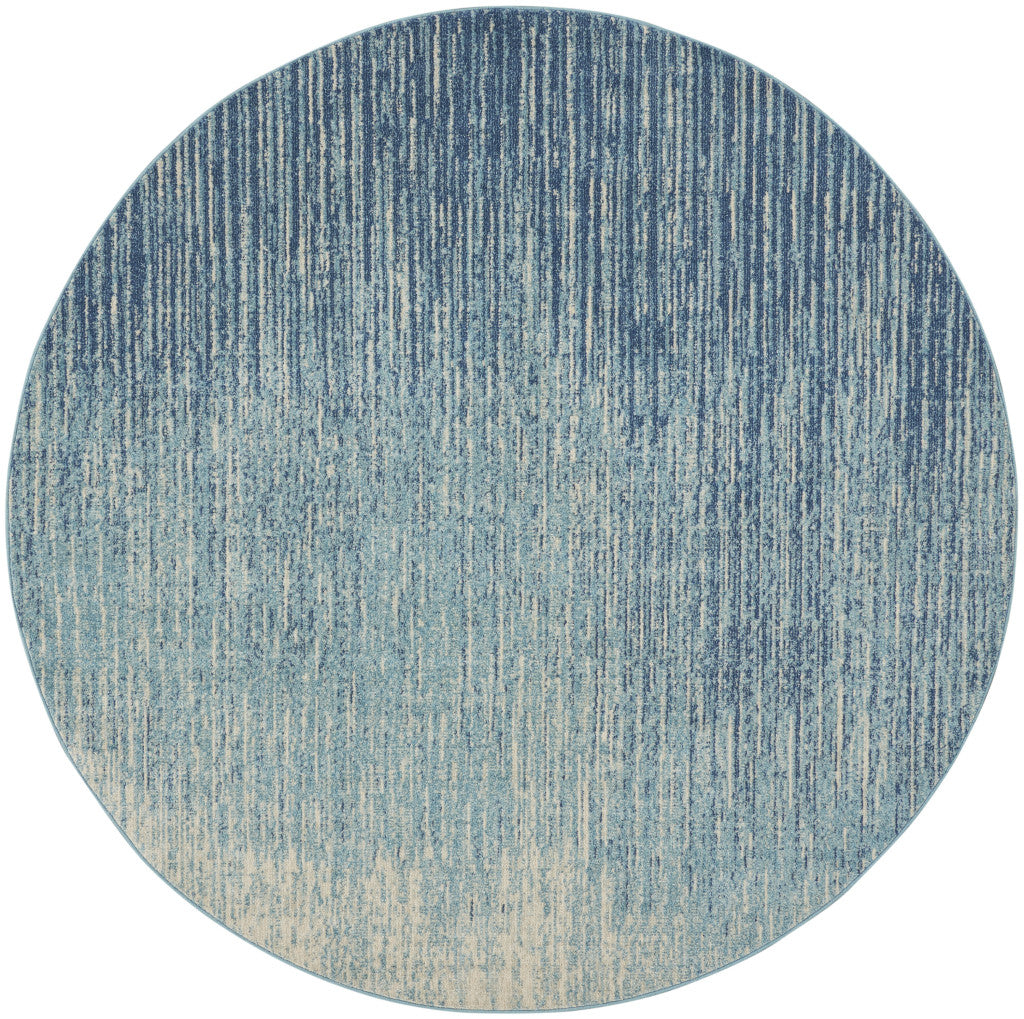 7' X 10' Blue And Ivory Abstract Area Rug-Area Rugs-DECOROLALA
