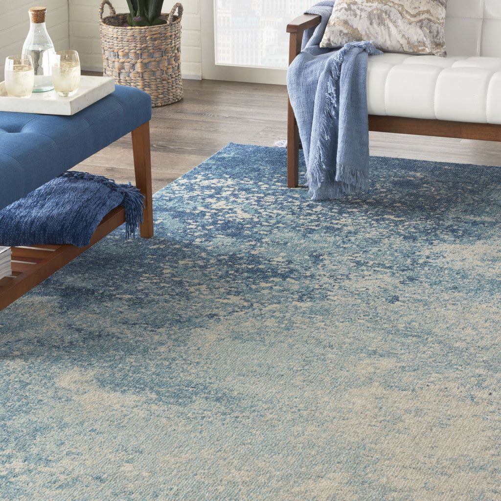 7' X 10' Blue And Ivory Abstract Area Rug-Area Rugs-DECOROLALA