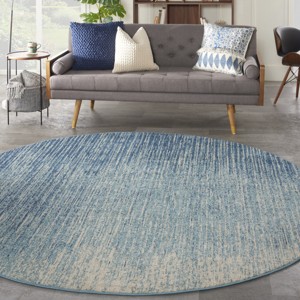 7' X 10' Blue And Ivory Abstract Area Rug-Area Rugs-DECOROLALA