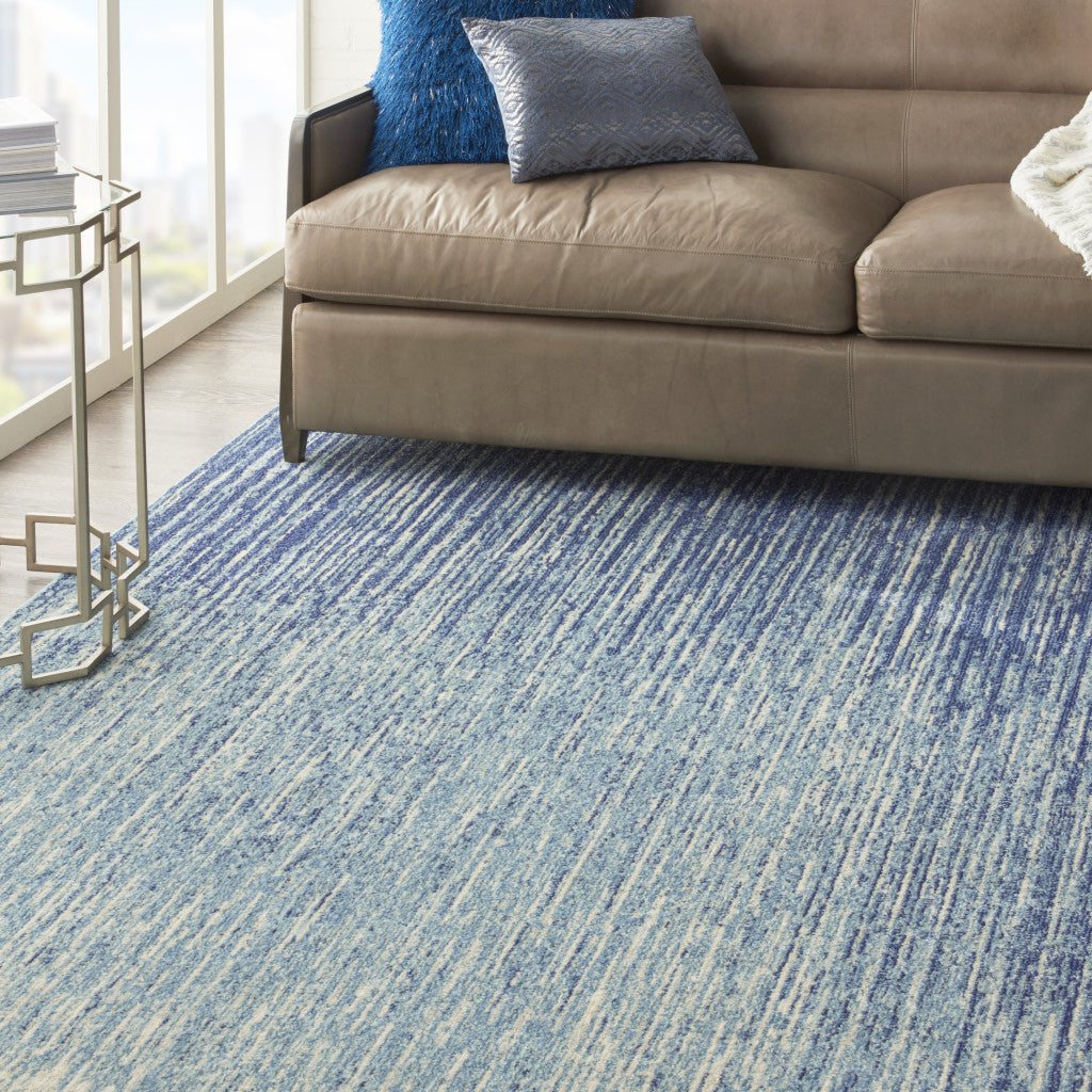 7' X 10' Blue And Ivory Abstract Area Rug-Area Rugs-DECOROLALA