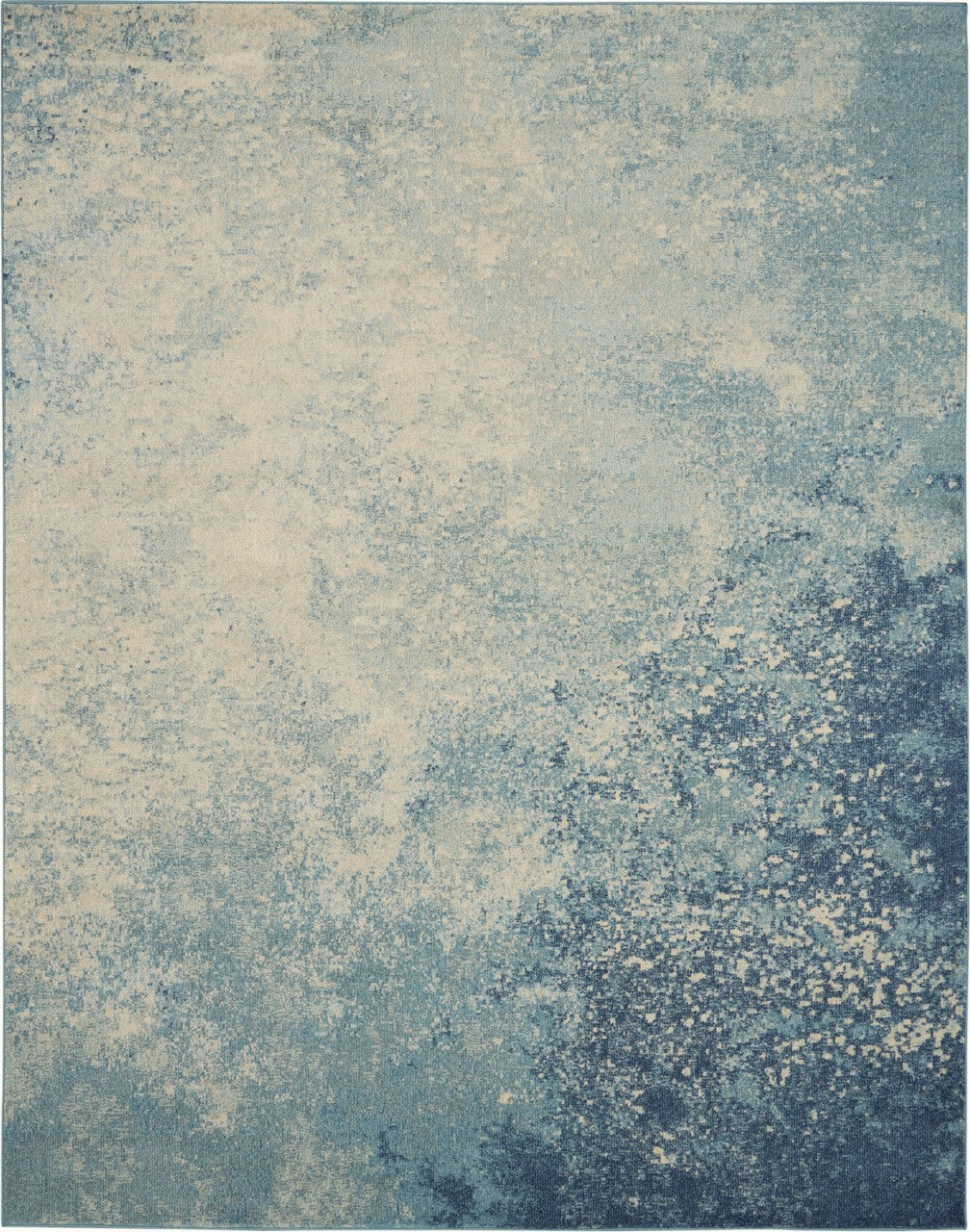 7' X 10' Blue And Ivory Abstract Area Rug-Area Rugs-DECOROLALA