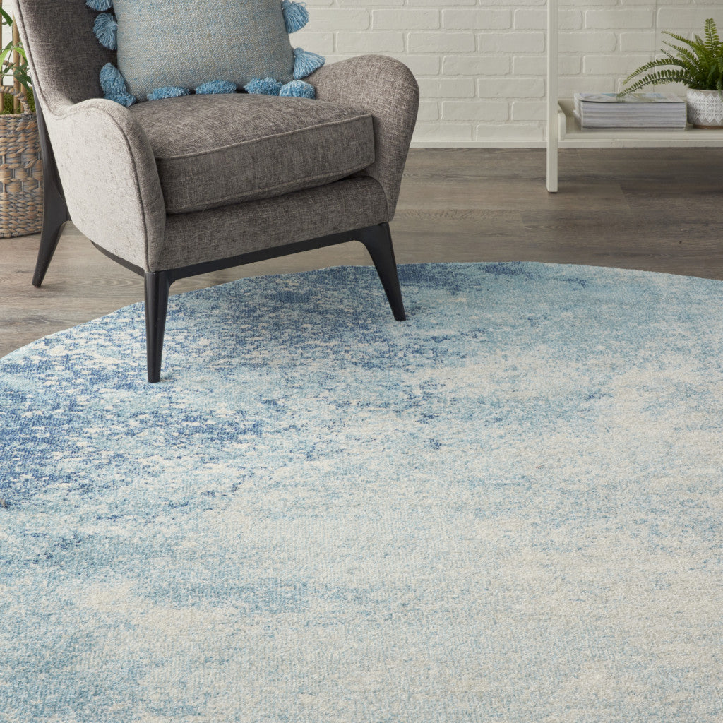 7' X 10' Blue And Ivory Abstract Area Rug-Area Rugs-DECOROLALA