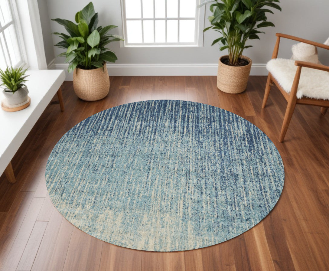 7' X 10' Blue And Ivory Abstract Area Rug-Area Rugs-DECOROLALA