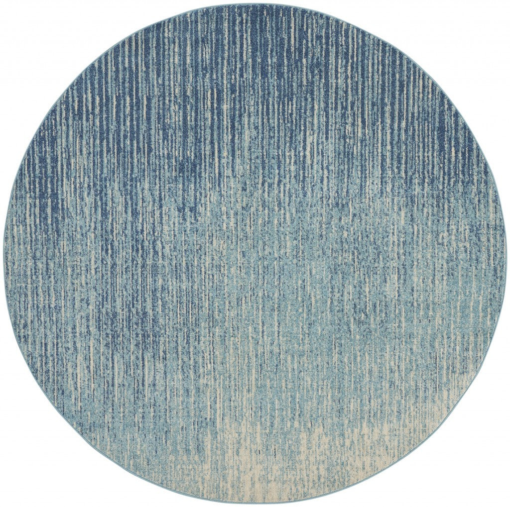 7' X 10' Blue And Ivory Abstract Area Rug-Area Rugs-DECOROLALA