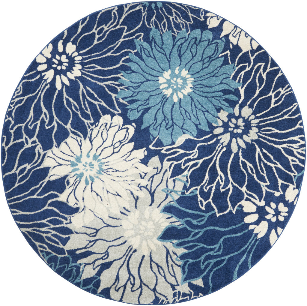 7' X 10' Blue And Ivory Floral Area Rug-Area Rugs-DECOROLALA