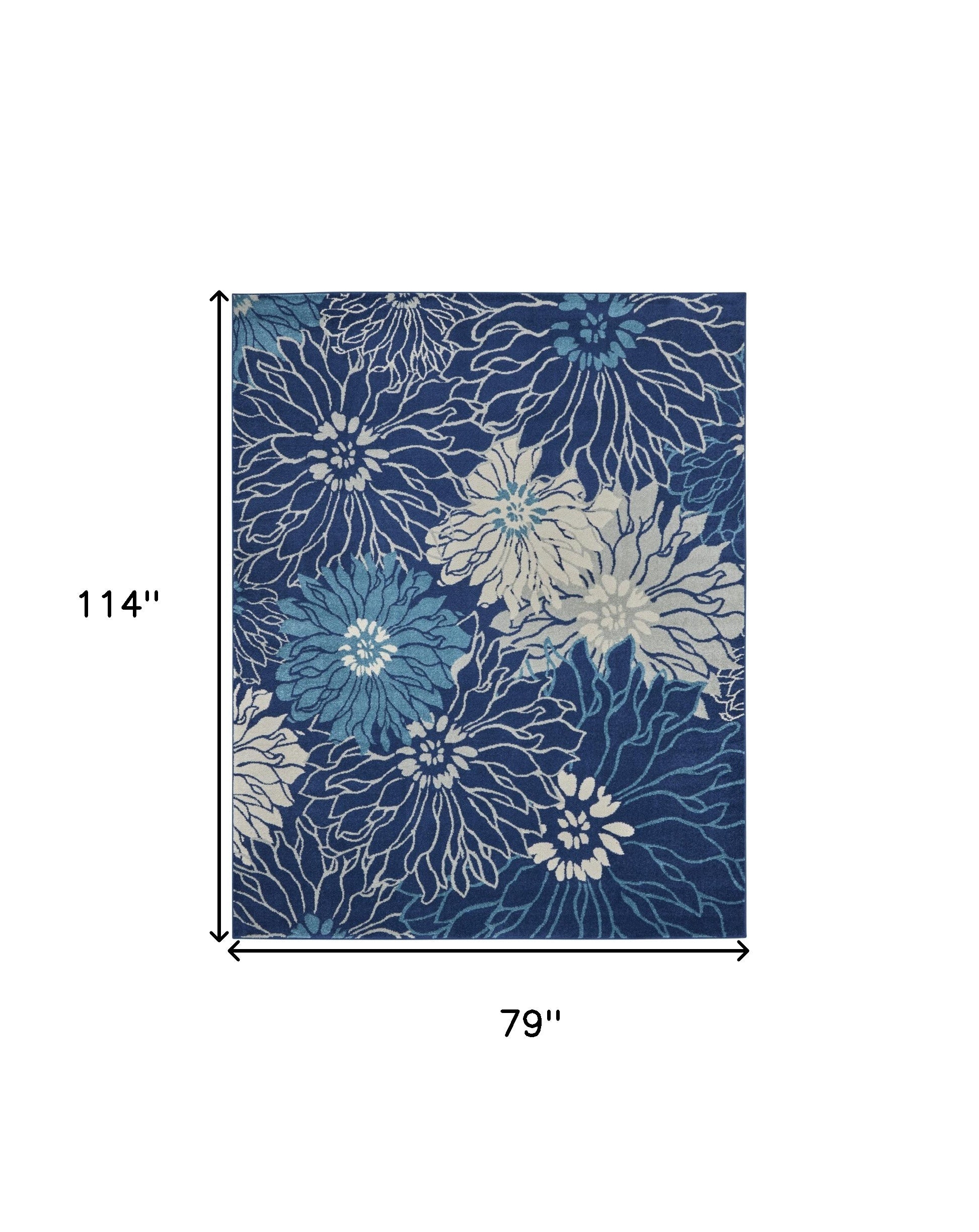 7' X 10' Blue And Ivory Floral Area Rug-Area Rugs-DECOROLALA