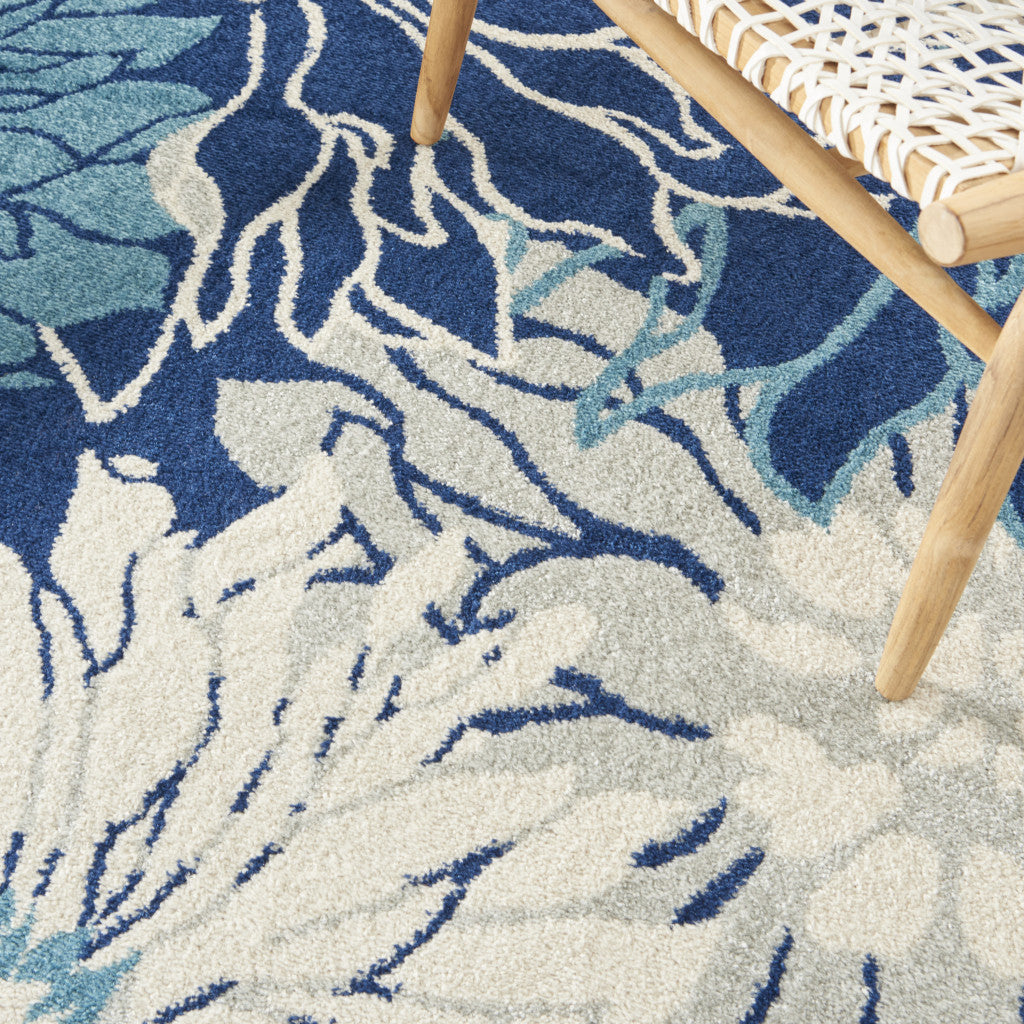 7' X 10' Blue And Ivory Floral Area Rug-Area Rugs-DECOROLALA