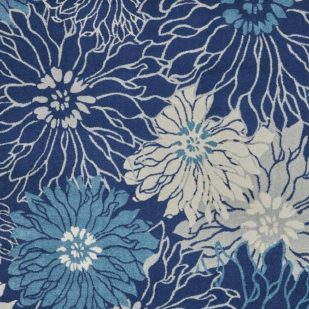 7' X 10' Blue And Ivory Floral Area Rug-Area Rugs-DECOROLALA