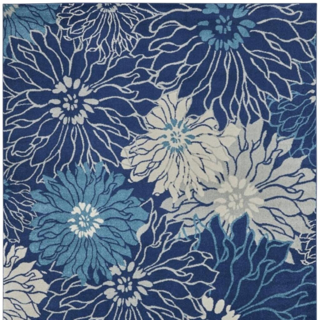 7' X 10' Blue And Ivory Floral Area Rug-Area Rugs-DECOROLALA