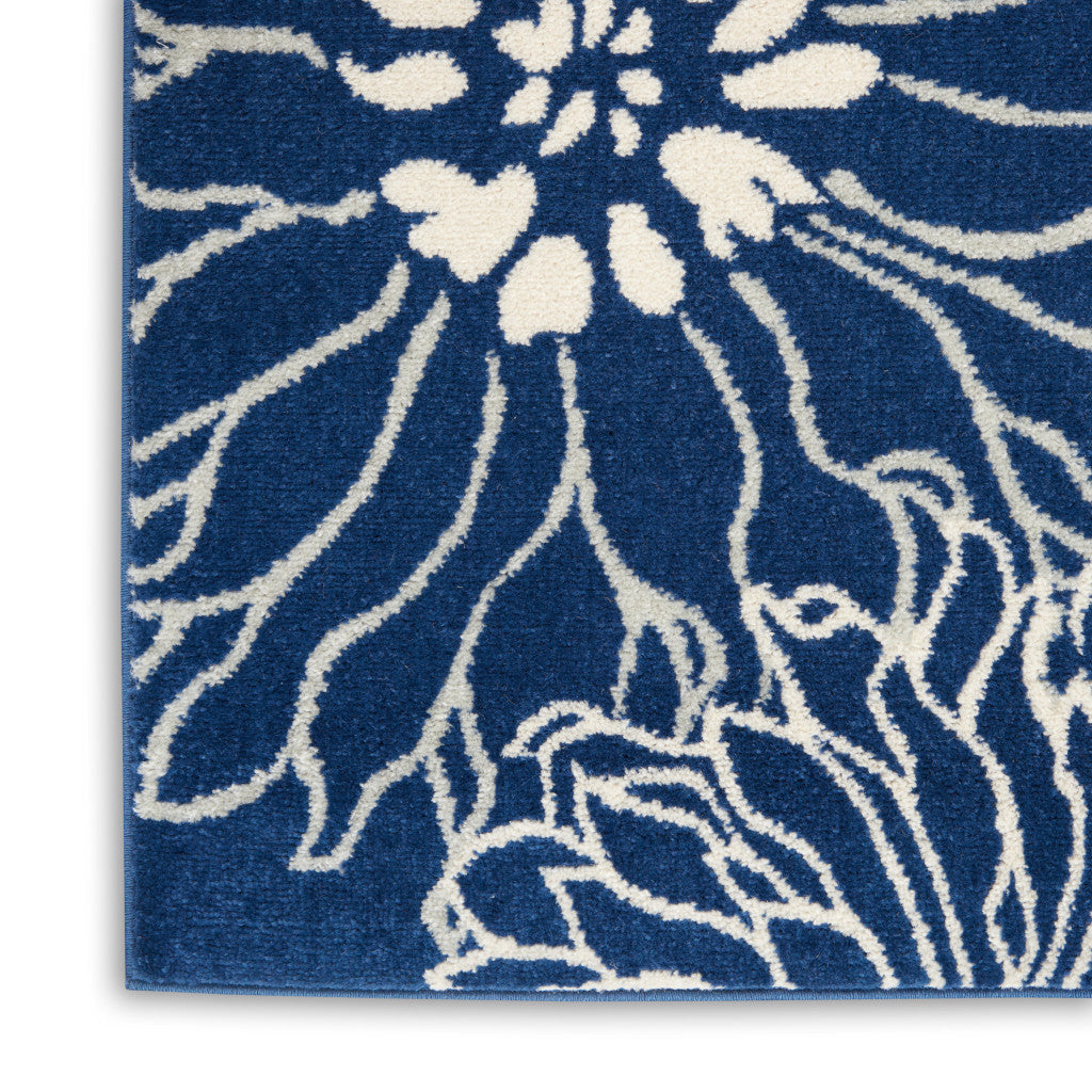 7' X 10' Blue And Ivory Floral Area Rug-Area Rugs-DECOROLALA