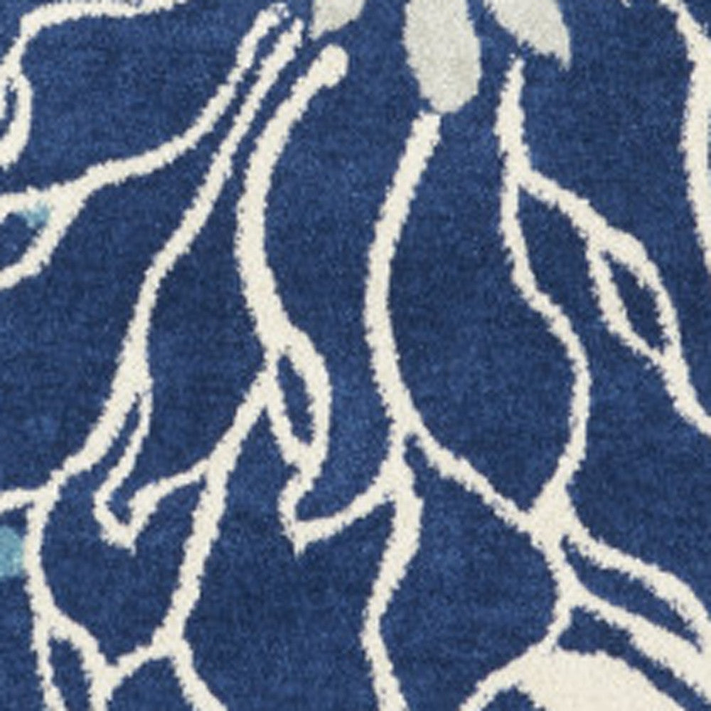 7' X 10' Blue And Ivory Floral Area Rug-Area Rugs-DECOROLALA