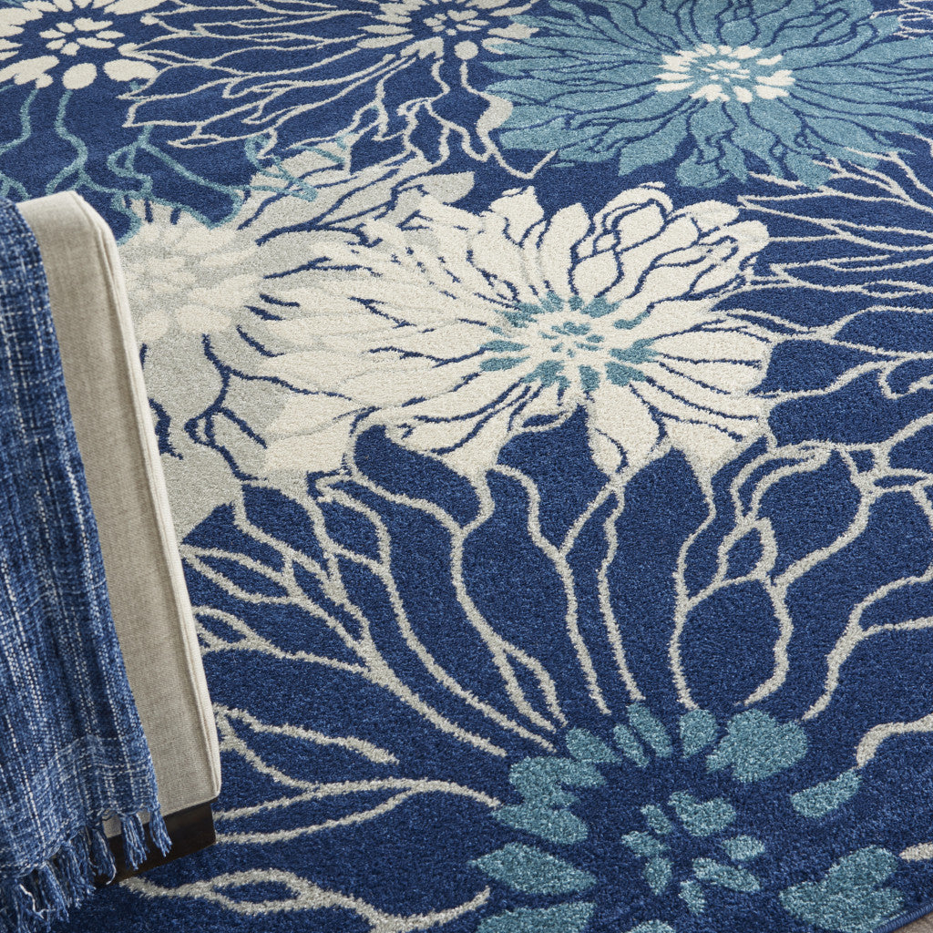 7' X 10' Blue And Ivory Floral Area Rug-Area Rugs-DECOROLALA