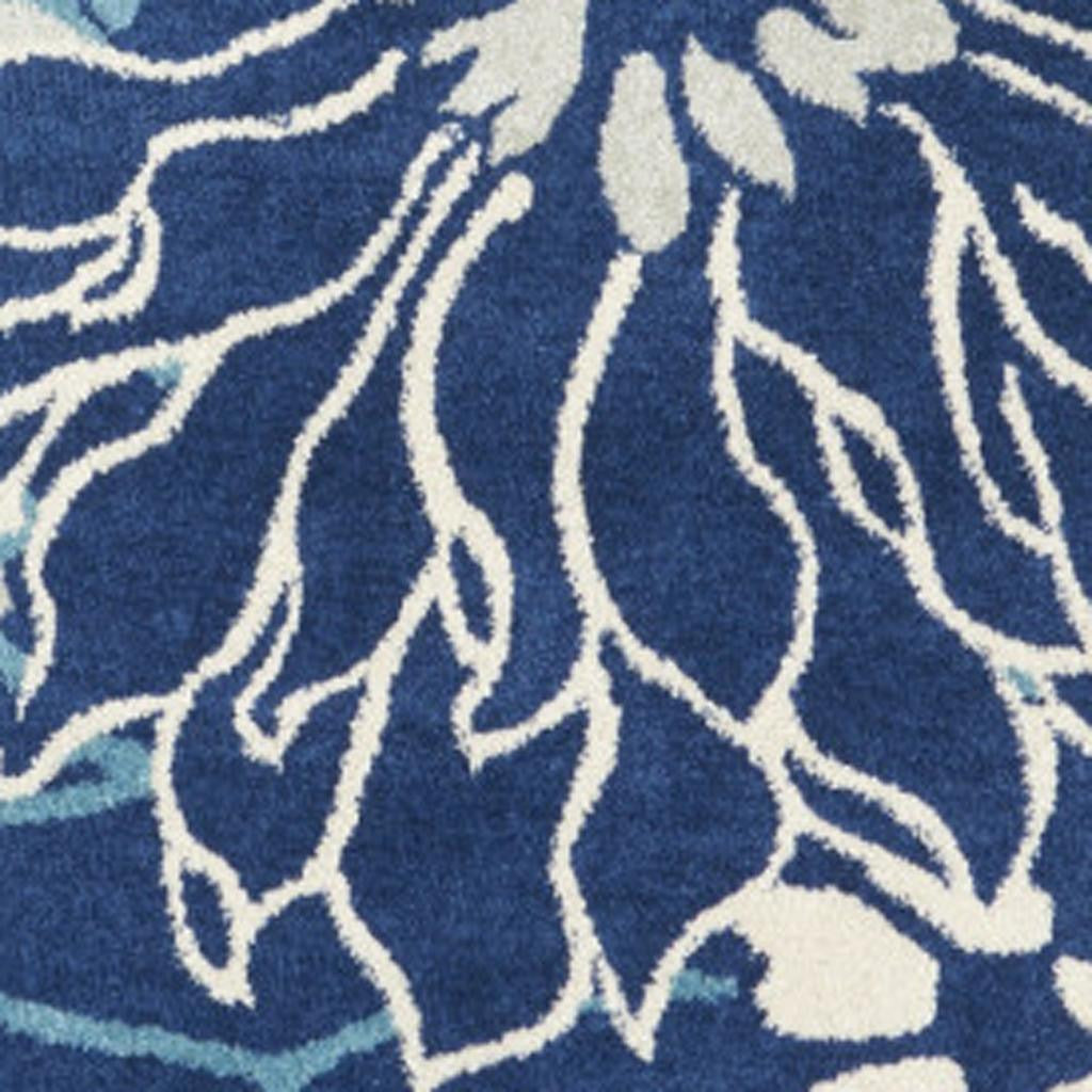 7' X 10' Blue And Ivory Floral Area Rug-Area Rugs-DECOROLALA
