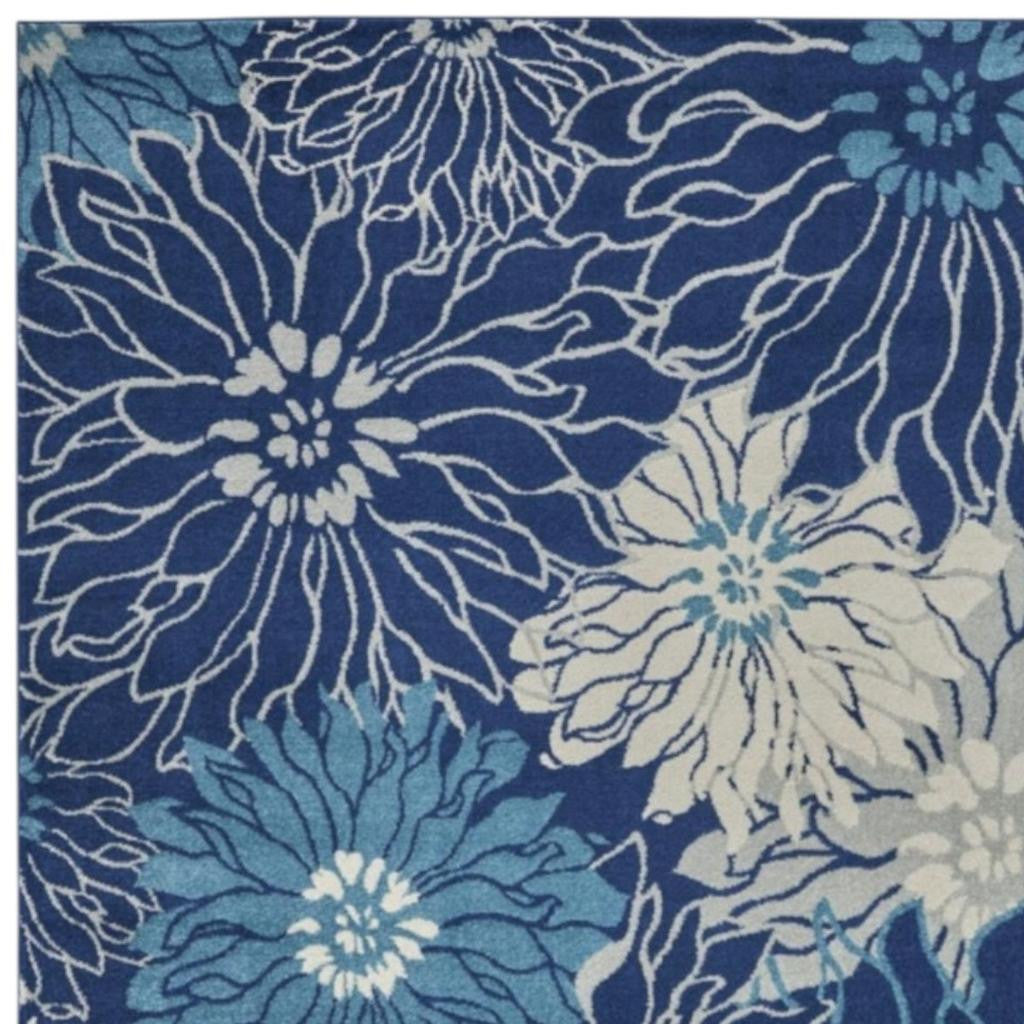 7' X 10' Blue And Ivory Floral Area Rug-Area Rugs-DECOROLALA