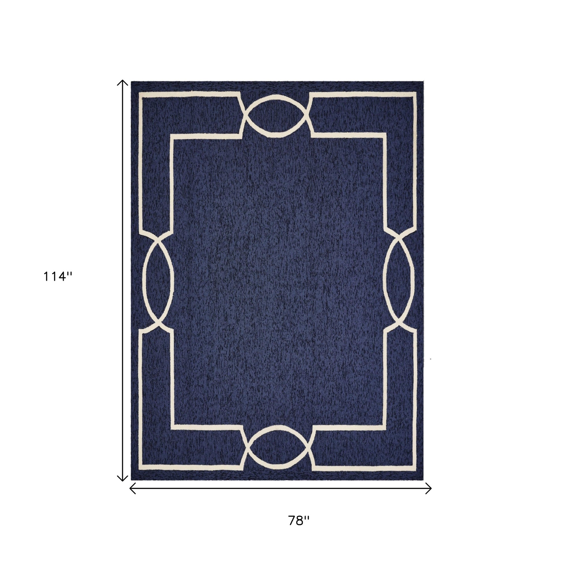 7' X 10' Blue And Ivory Geometric Hand Hooked Area Rug-Area Rugs-DECOROLALA