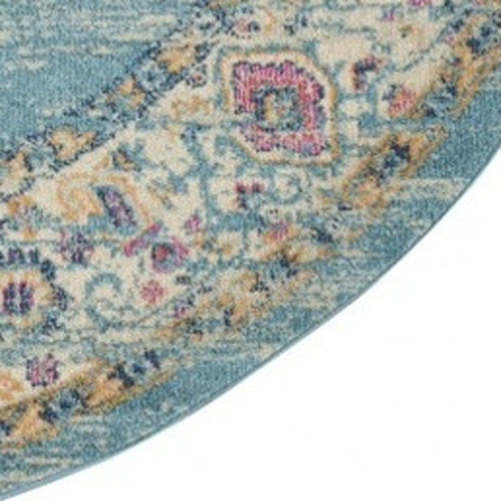 7' X 10' Blue And Ivory Medallion Distressed Area Rug-Area Rugs-DECOROLALA