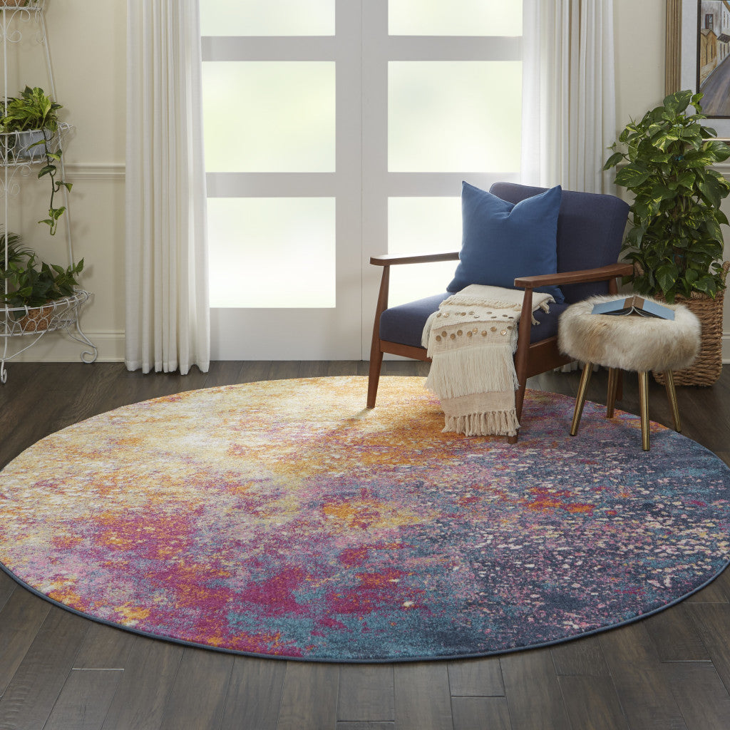 7' X 10' Blue And Orange Abstract Area Rug-Area Rugs-DECOROLALA