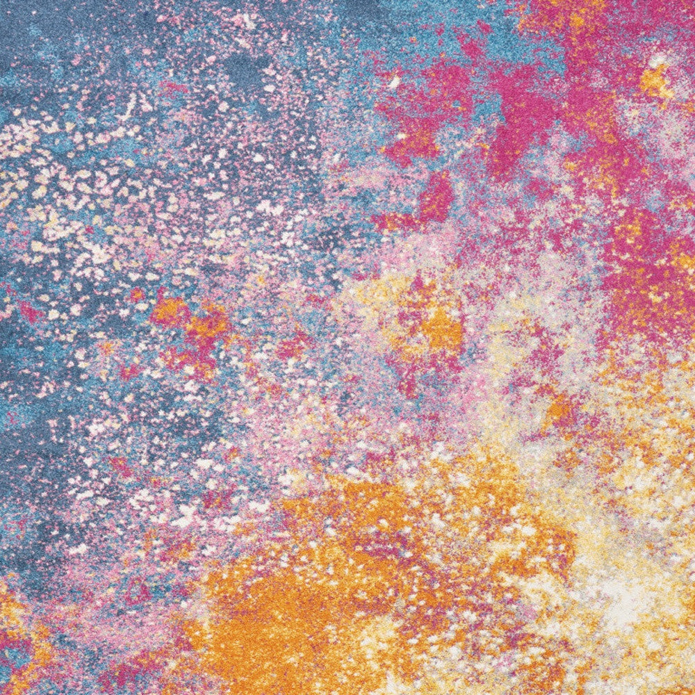 7' X 10' Blue And Orange Abstract Area Rug-Area Rugs-DECOROLALA