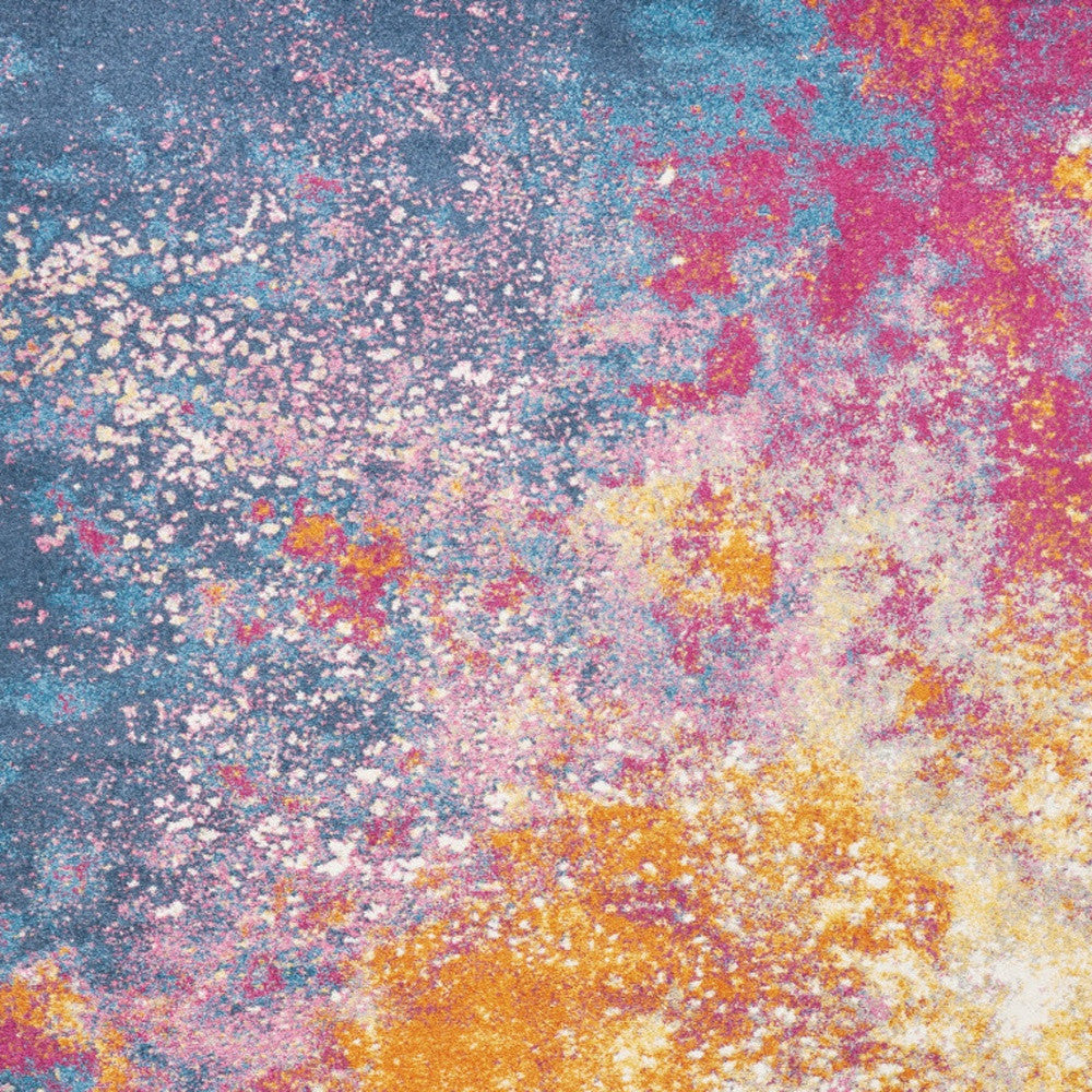 7' X 10' Blue And Orange Abstract Area Rug-Area Rugs-DECOROLALA