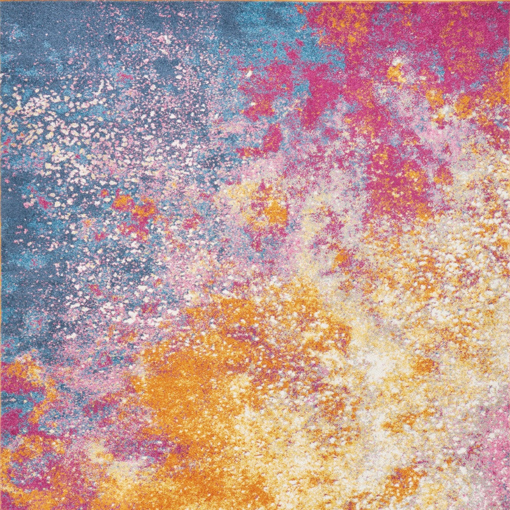 7' X 10' Blue And Orange Abstract Area Rug-Area Rugs-DECOROLALA