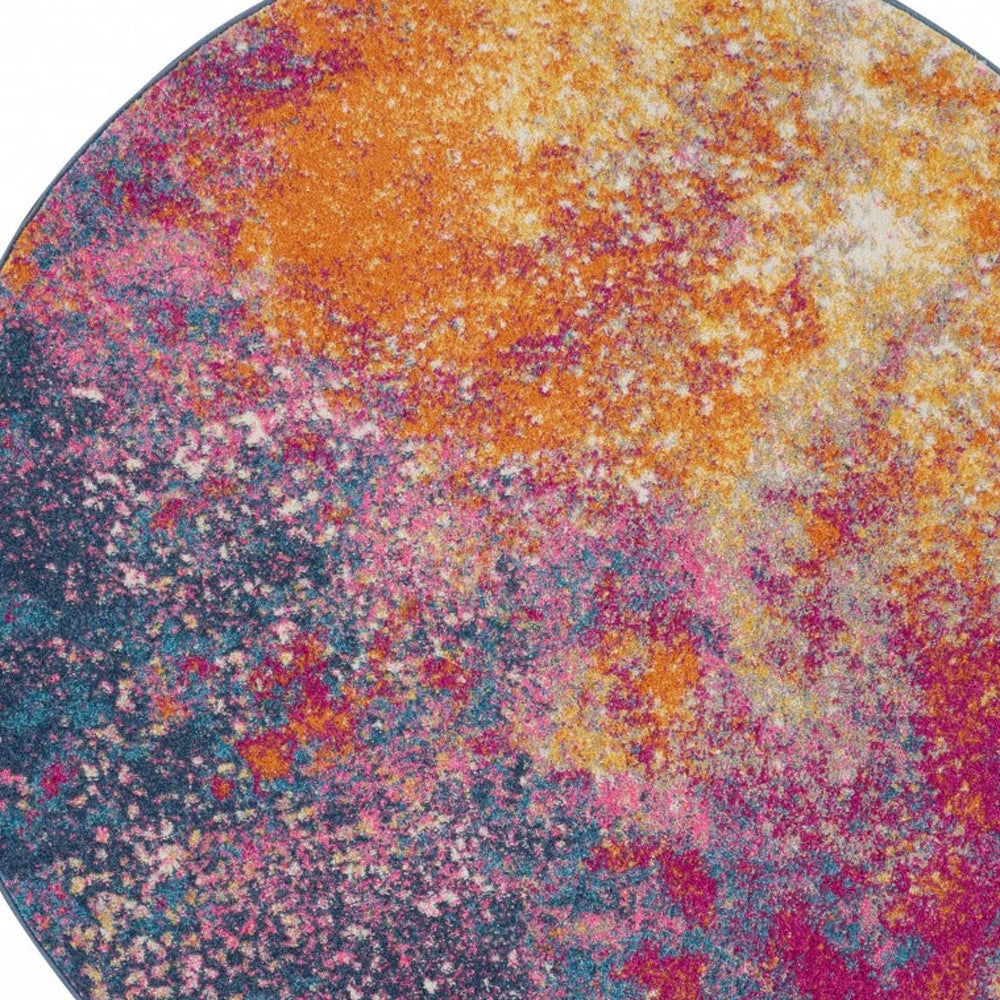 7' X 10' Blue And Orange Abstract Area Rug-Area Rugs-DECOROLALA