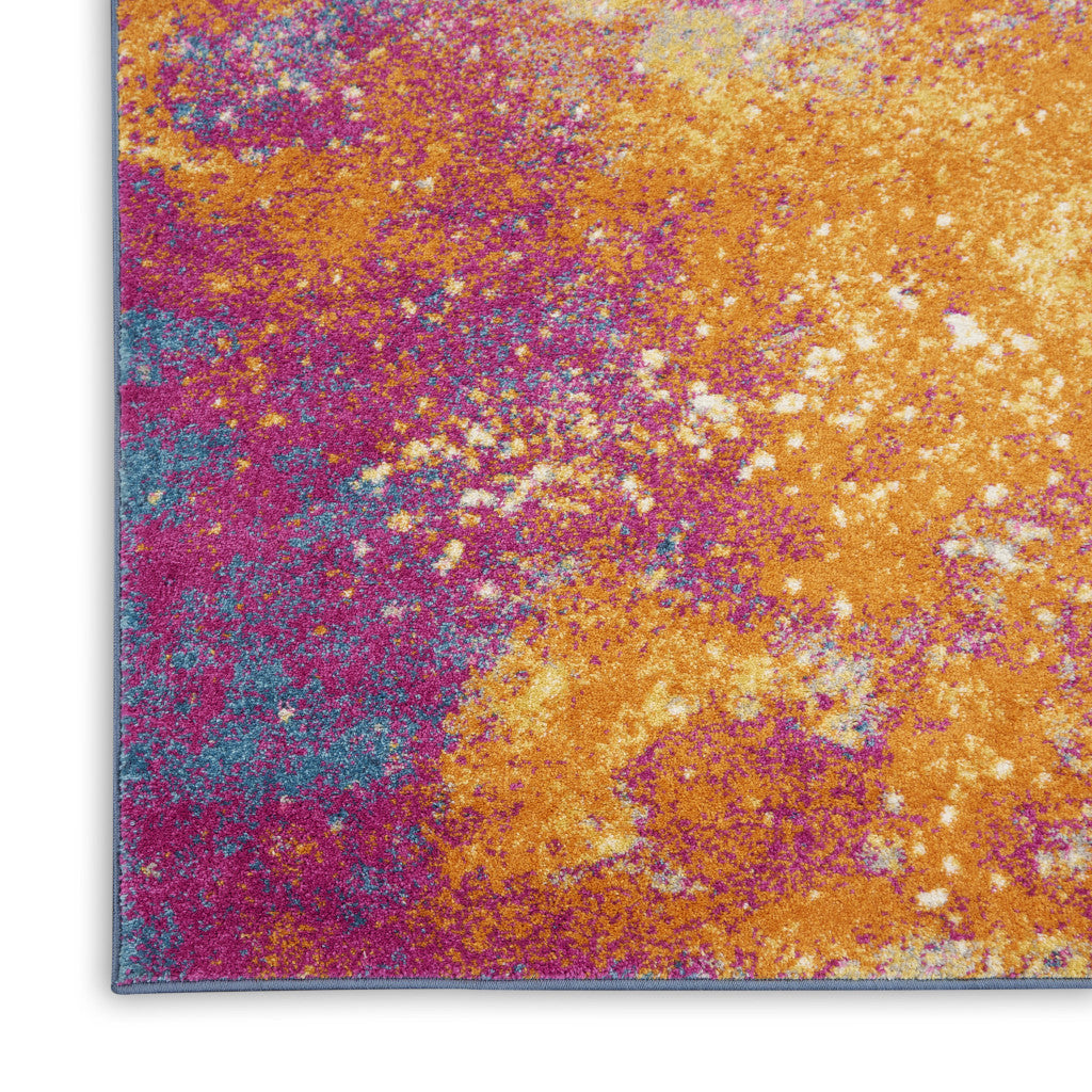 7' X 10' Blue And Orange Abstract Area Rug-Area Rugs-DECOROLALA