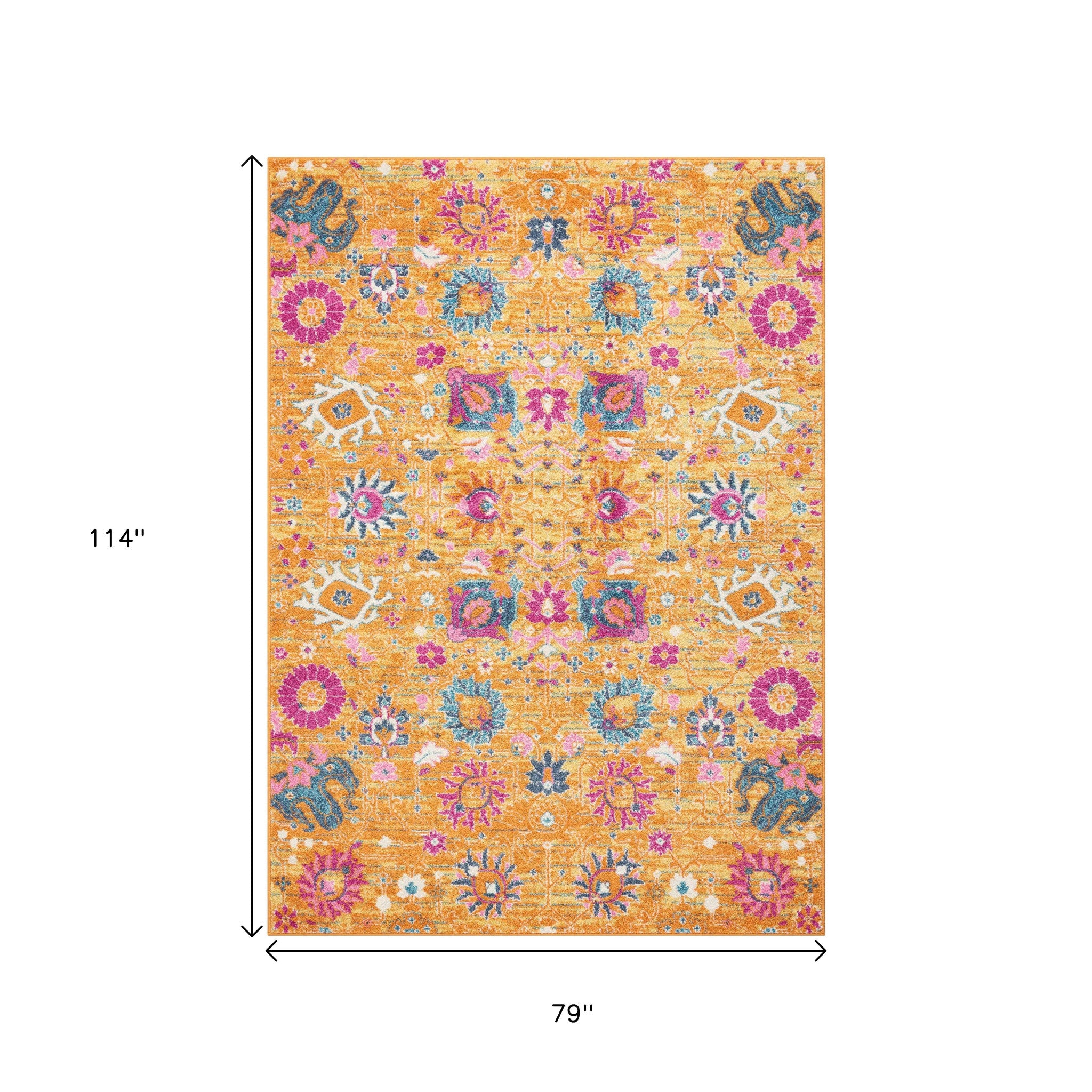 7' X 10' Blue And Orange Floral Distressed Area Rug-Area Rugs-DECOROLALA
