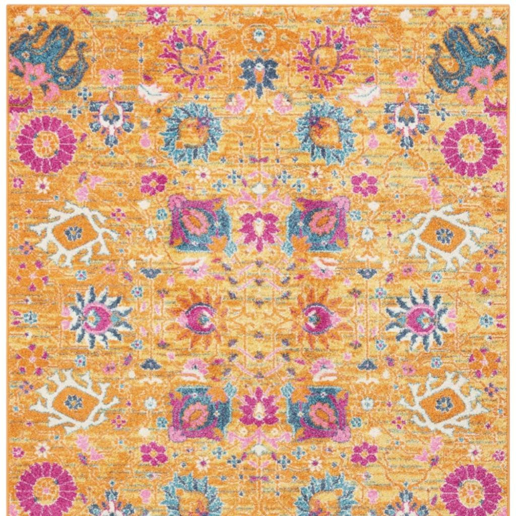7' X 10' Blue And Orange Floral Distressed Area Rug-Area Rugs-DECOROLALA