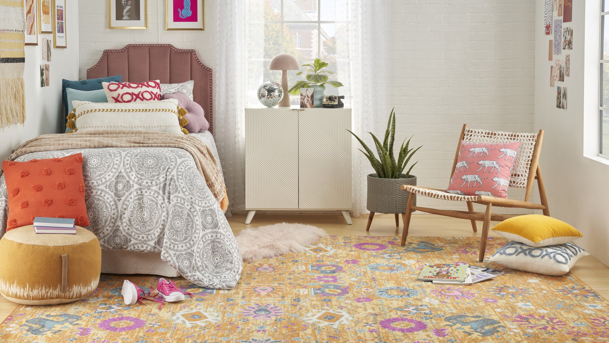 7' X 10' Blue And Orange Floral Distressed Area Rug-Area Rugs-DECOROLALA