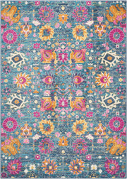 7' X 10' Blue And Orange Floral Distressed Area Rug-Area Rugs-DECOROLALA