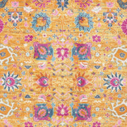 7' X 10' Blue And Orange Floral Distressed Area Rug-Area Rugs-DECOROLALA