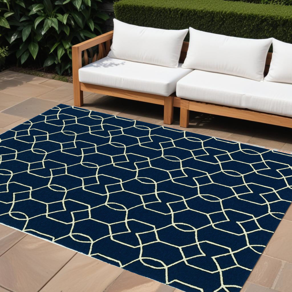 7' X 10' Blue Moroccan Indoor Outdoor Area Rug-Outdoor Rugs-DECOROLALA