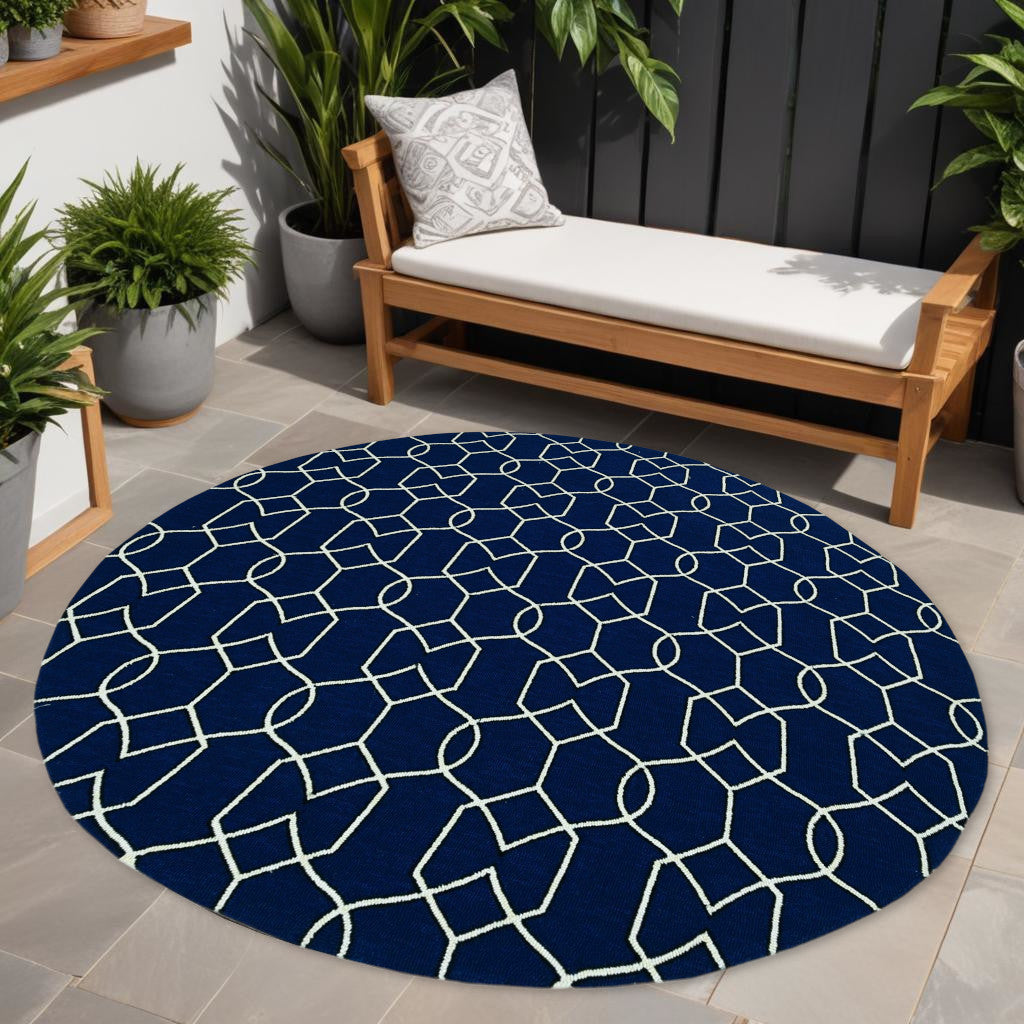 7' X 10' Blue Moroccan Indoor Outdoor Area Rug-Outdoor Rugs-DECOROLALA